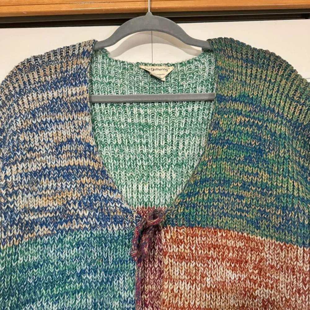 Vintage Space Dye Multicolor Patchwork Knit Short Sleeve Cardigan‎ Sweater